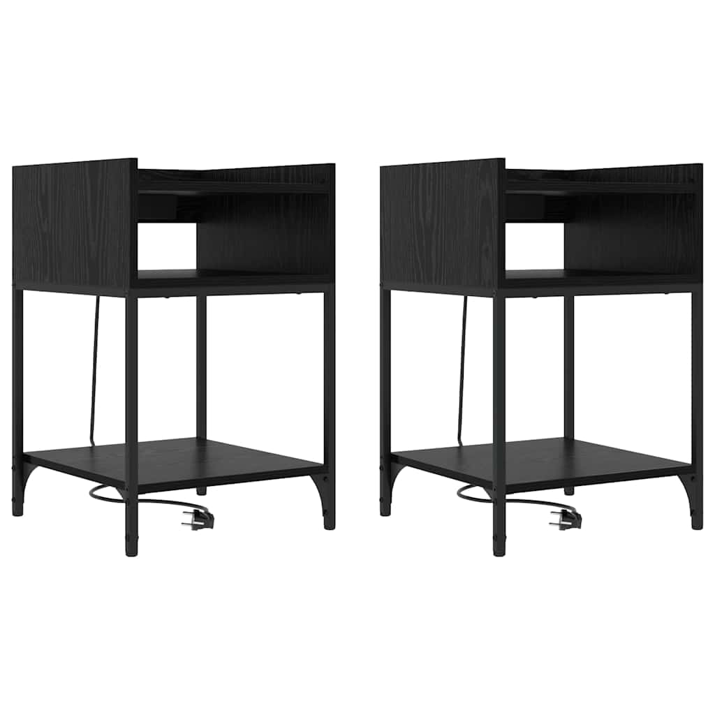 Table de chevet avec étagère 2 pcs Chêne noir 40 x 40 x 61 cm