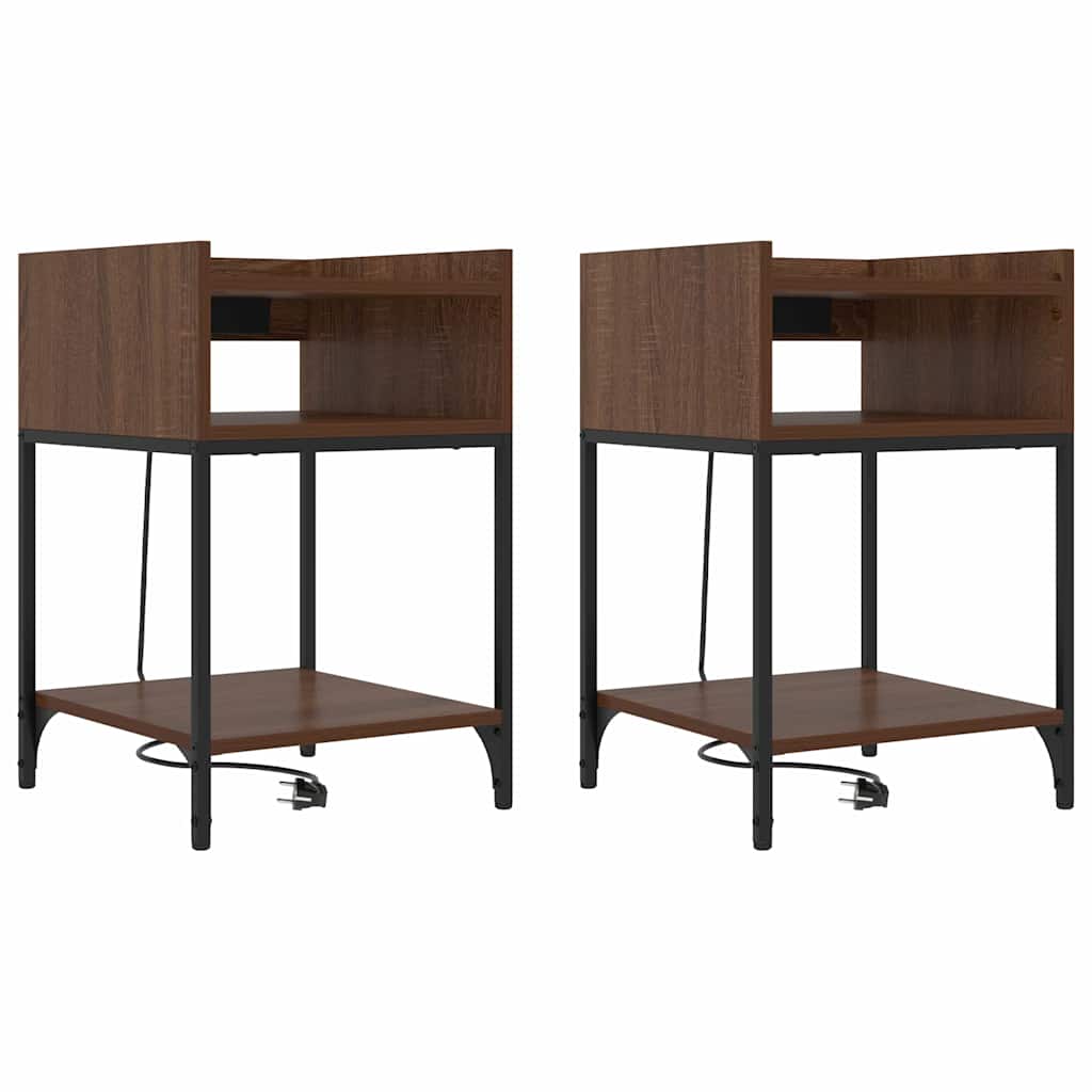 Table de chevet avec étagère 2 pcs Chêne marron 40 x 40 x 61 cm