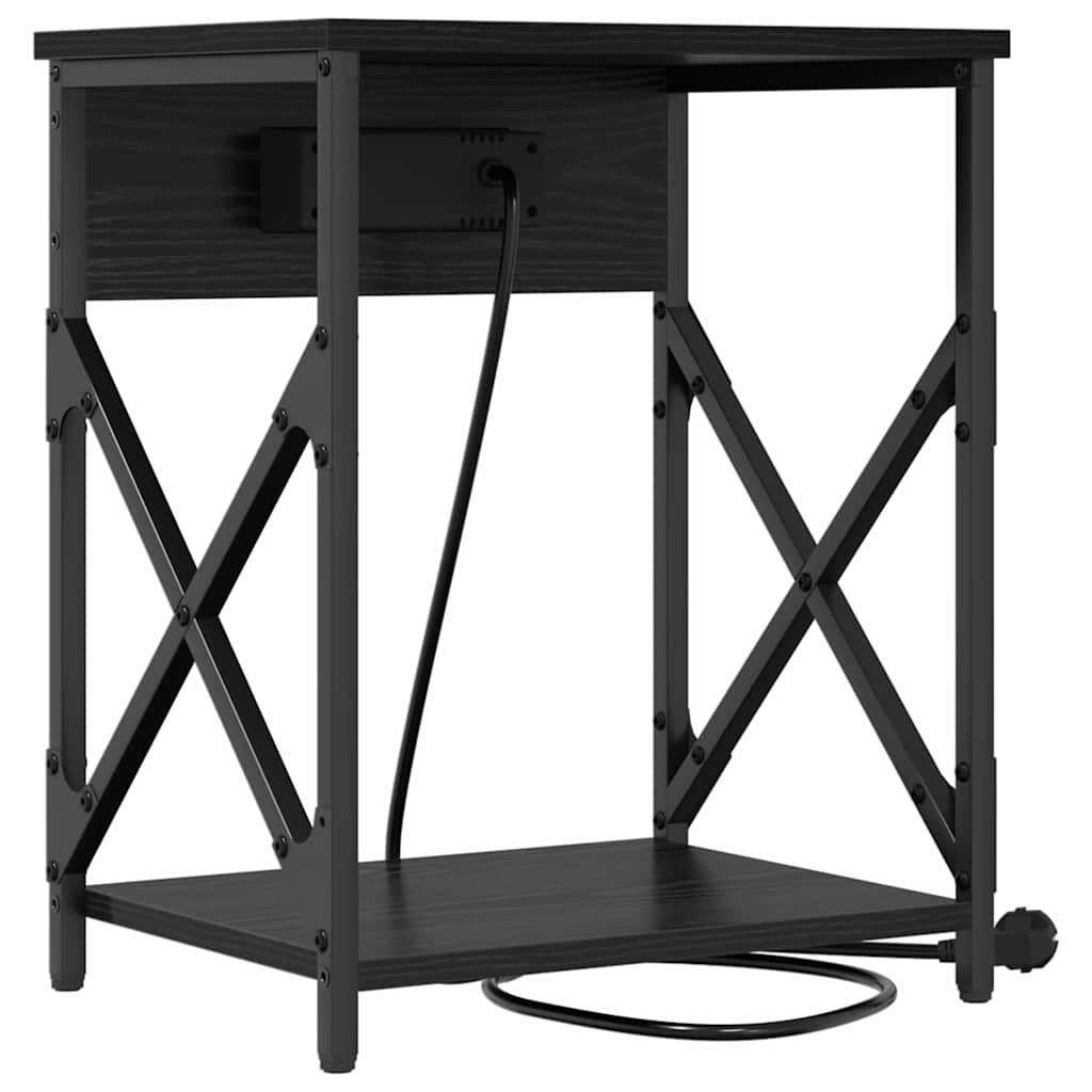 Table de nuit avec station de chargement 2 pcs Chêne noir