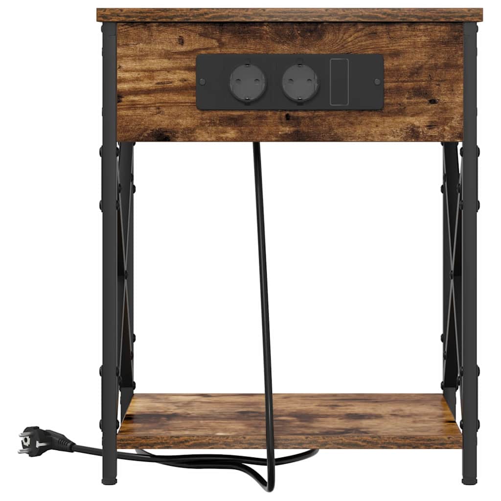 Table de nuit avec station de chargement 2 pcs Chêne fumé