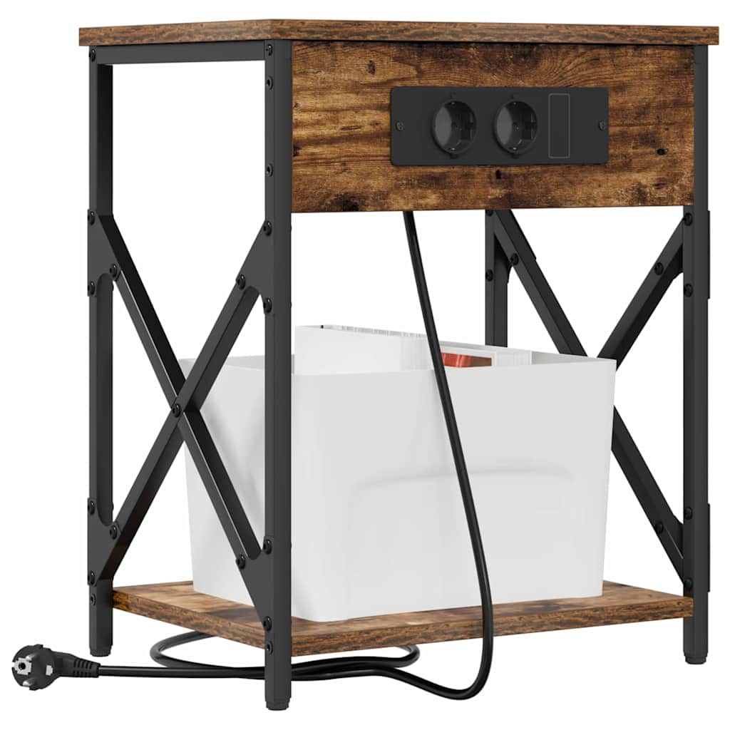 Table de nuit avec station de chargement 2 pcs Chêne fumé