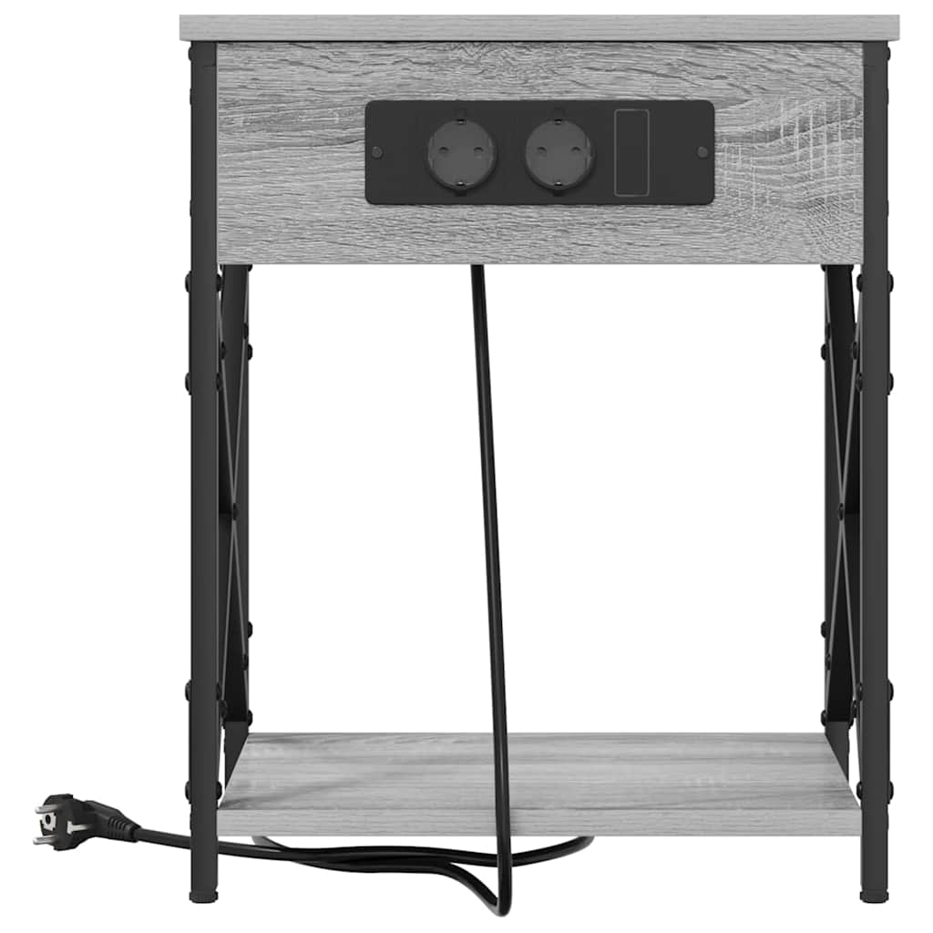 Table de nuit avec station de chargement 2 pcs Sonoma gris