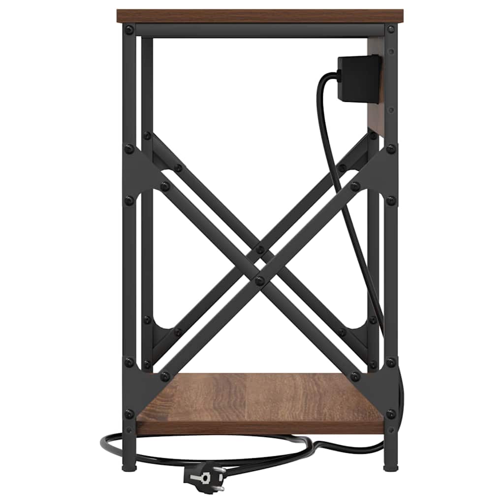 Table de nuit avec station de chargement 2 pcs Chêne marron