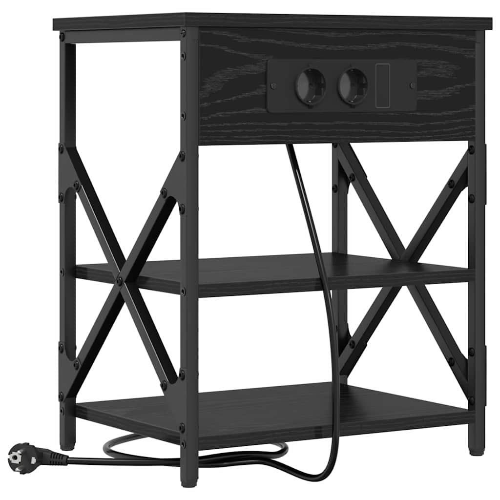 Table de nuit avec station de chargement Chêne noir