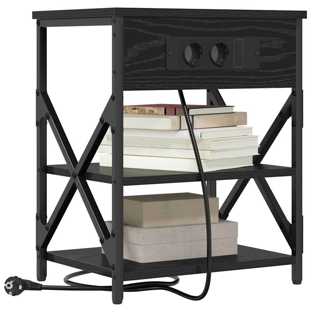 Table de nuit avec station de chargement Chêne noir