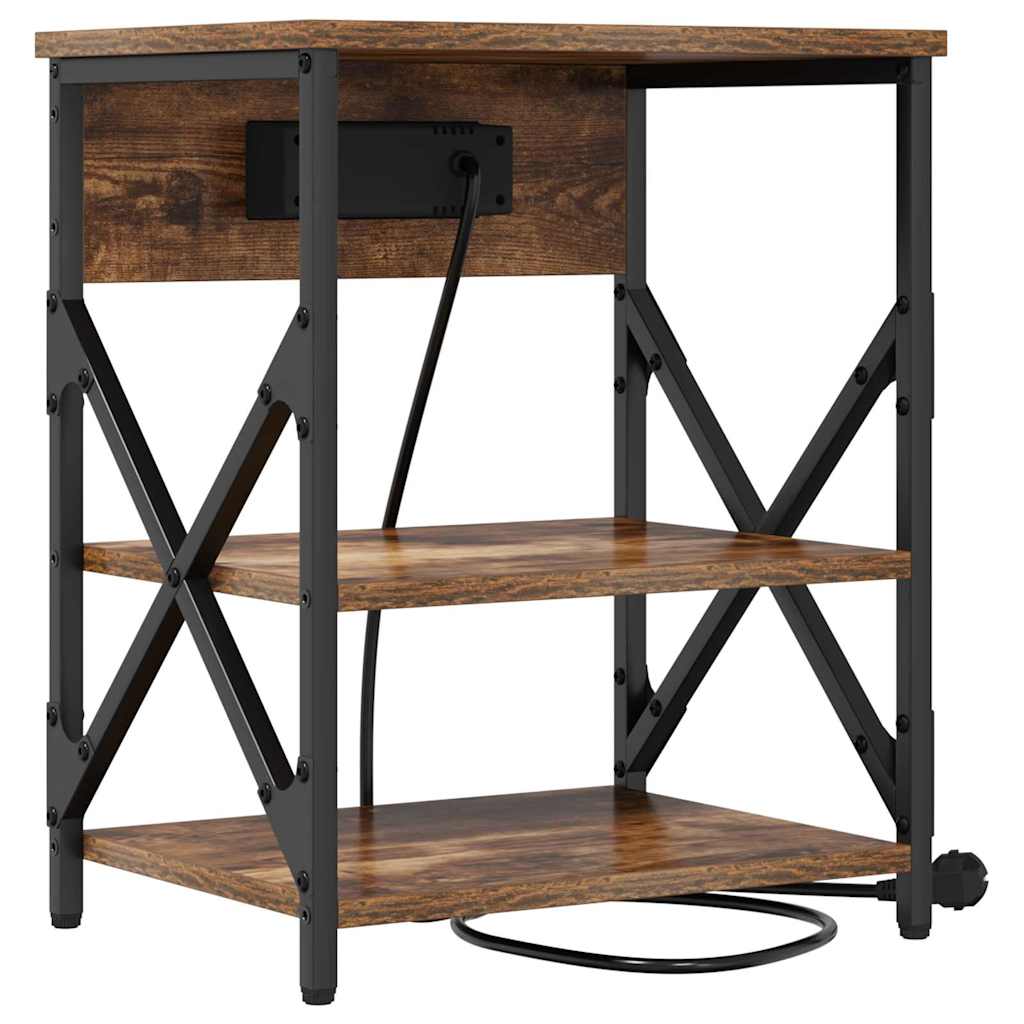 Table de nuit avec station de chargement Chêne fumé