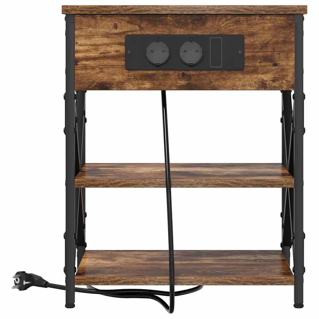 Table de nuit avec station de chargement Chêne fumé