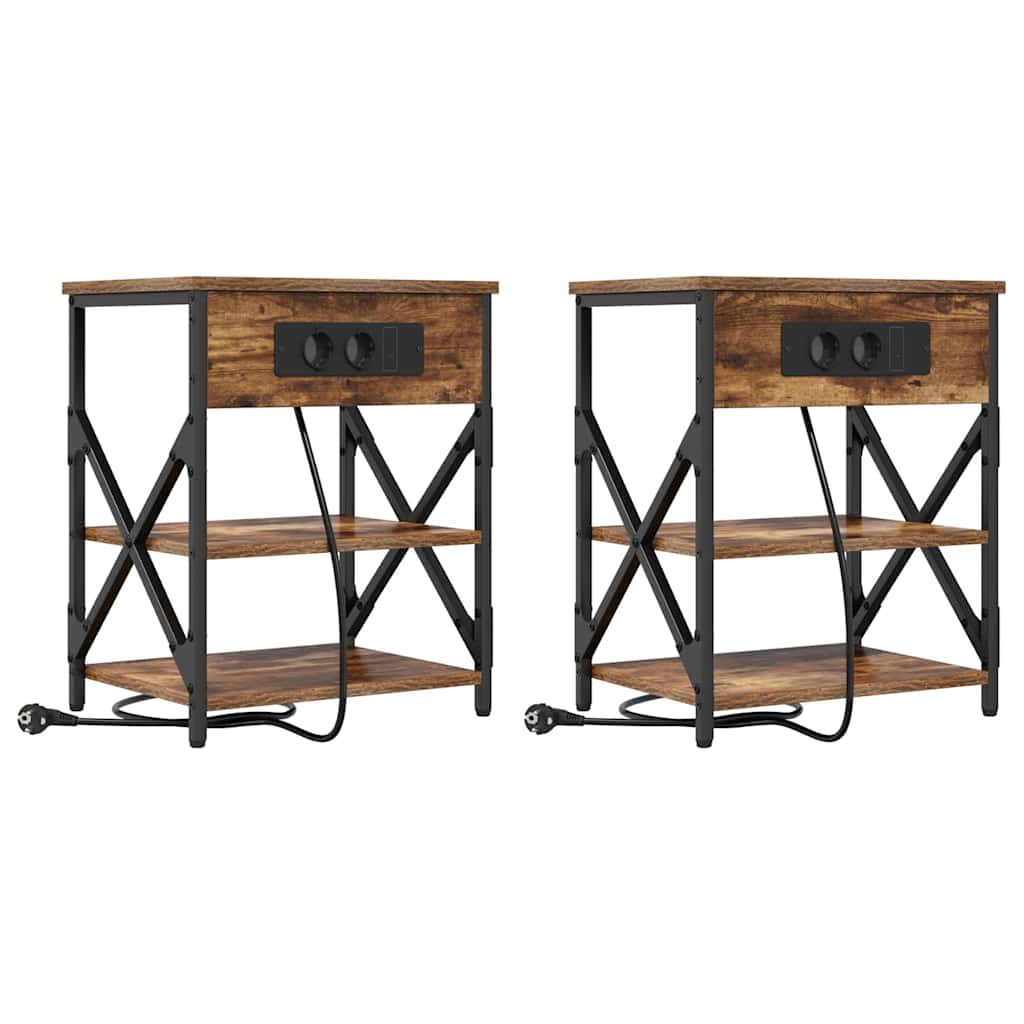 Table de nuit avec station de chargement Chêne fumé