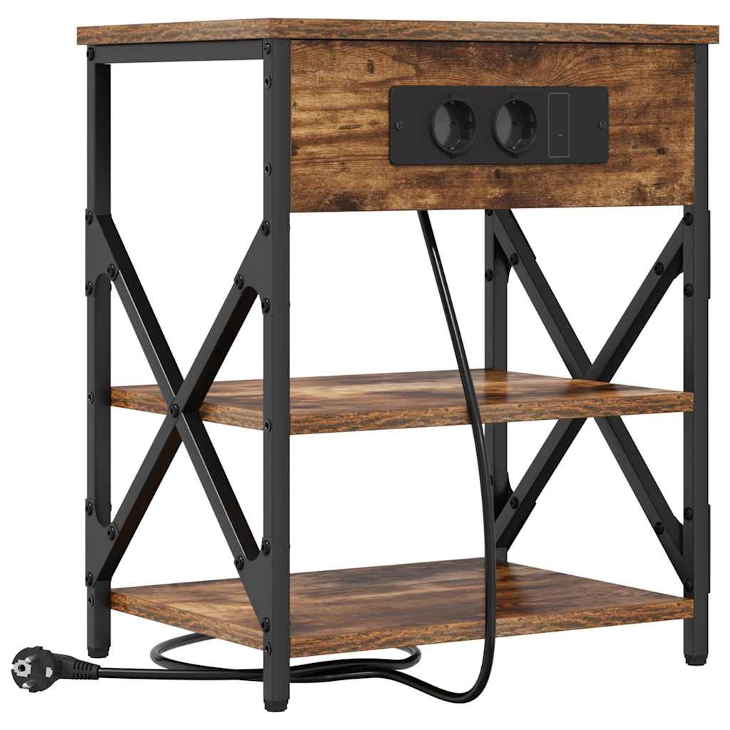 Table de nuit avec station de chargement Chêne fumé