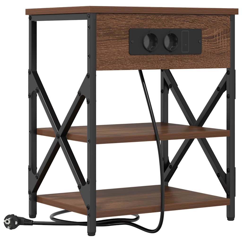 Table de nuit avec station de chargement Chêne marron