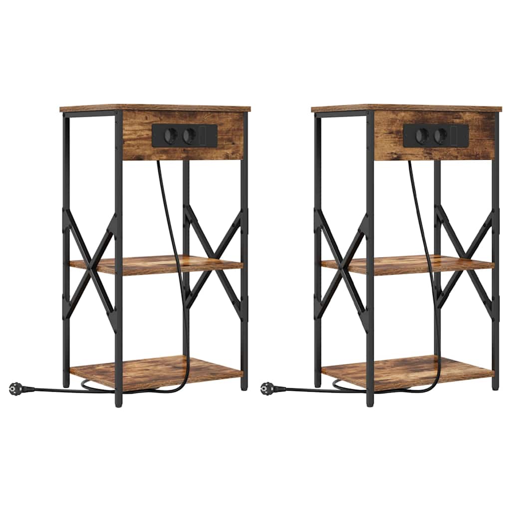 Cabinet de chevet avec étagère 2 pcs Chêne fumé 41 x 31 x 76 cm