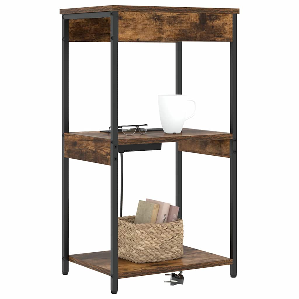 Table de nuit avec station de chargement Chêne fumé - XIOS