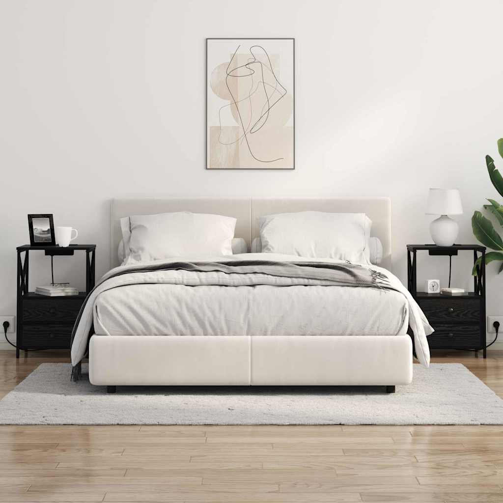 Table de nuit avec station de chargement avec tiroir Chêne noir - XIOS