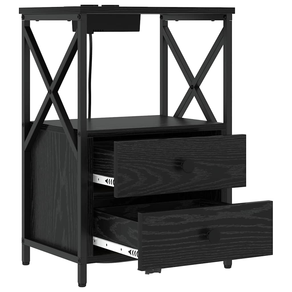 Table de nuit avec station de chargement avec tiroir Chêne noir - XIOS