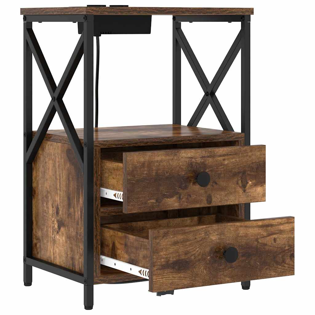 Table de nuit avec station de chargement avec tiroir Chêne fumé - XIOS