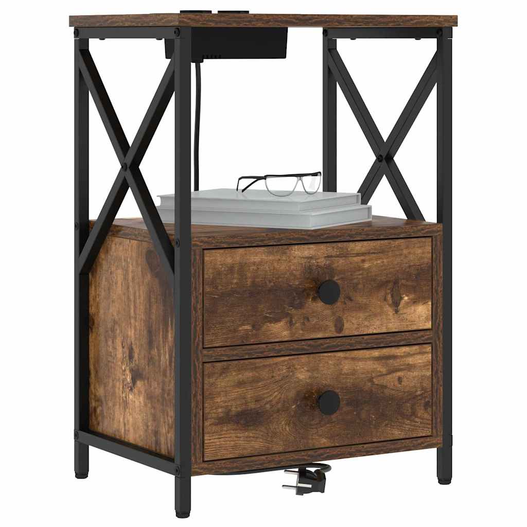 Table de nuit avec station de chargement avec tiroir Chêne fumé - XIOS