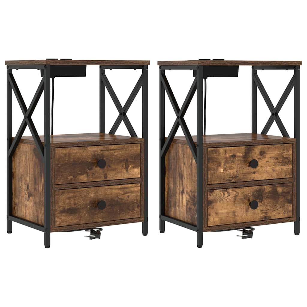 Table de nuit avec station de chargement avec tiroir Chêne fumé - XIOS