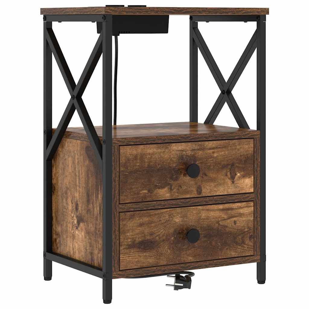Table de nuit avec station de chargement avec tiroir Chêne fumé - XIOS