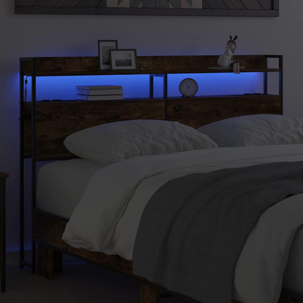 Tête de lit avec étagère Chêne fumé 160 cm Bois d'ingénierie