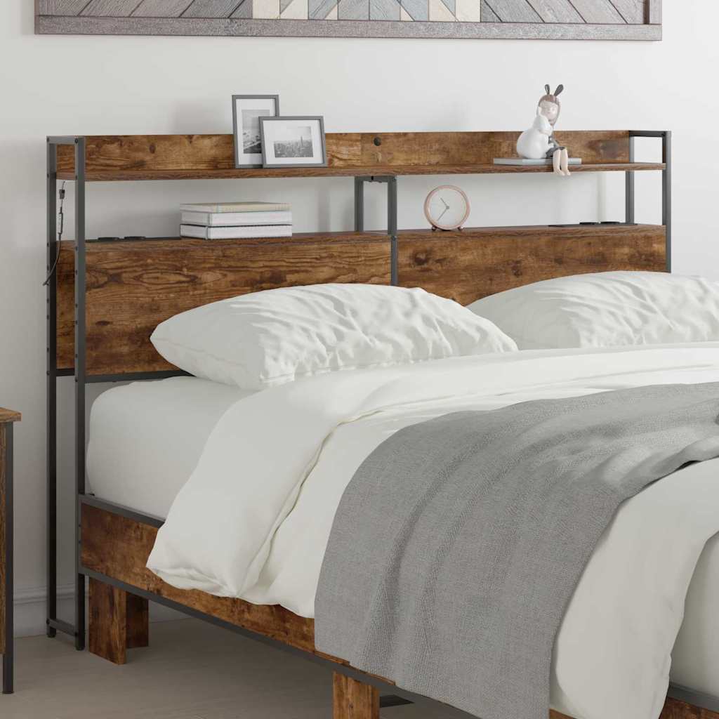 Tête de lit avec étagère Chêne fumé 160 cm Bois d'ingénierie