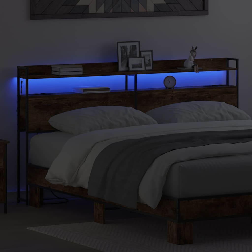 Tête de lit avec étagère Chêne fumé 180 cm Bois d'ingénierie