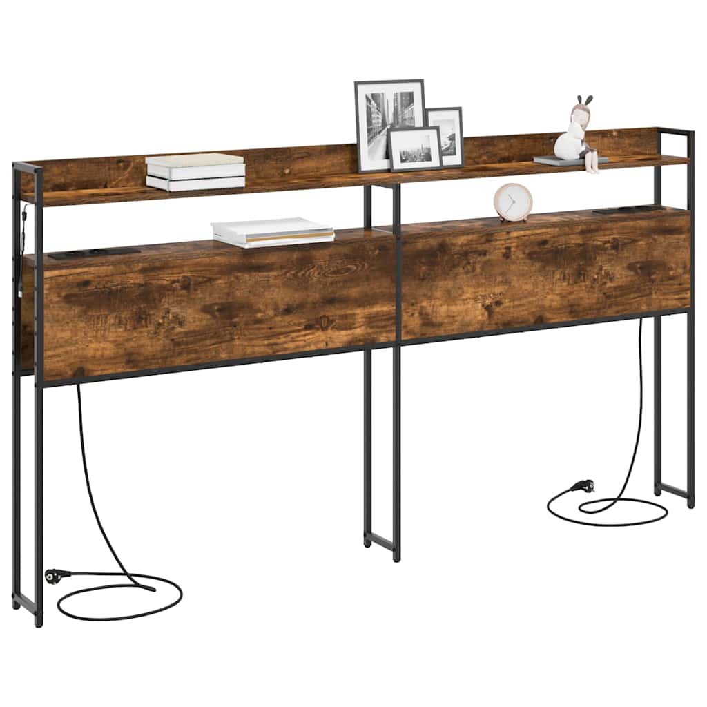 Tête de lit avec étagère Chêne fumé 200 cm Bois d'ingénierie