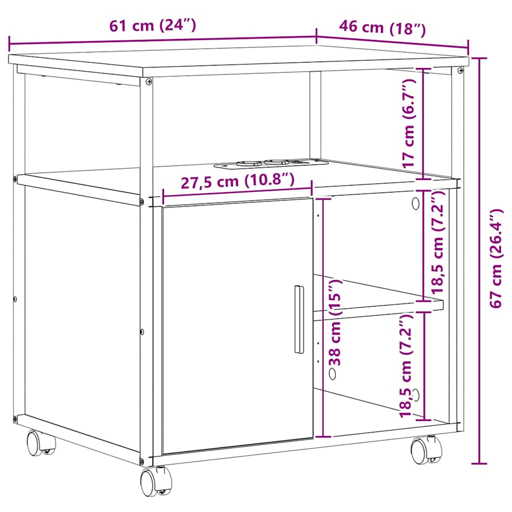 Cabinet de Bureau avec roue Chêne sonoma 61 x 46 x 67 cm