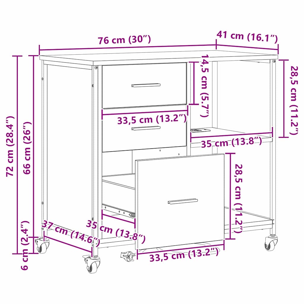 Cabinet de Bureau Chêne noir 76 x 41 x 72 cm Bois d'ingénierie
