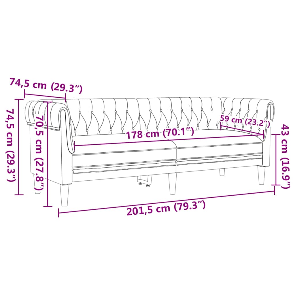 Canapé Chesterfield Gris clair 201.5 x 74.5 x 74.5 cm tissu - XIOS
