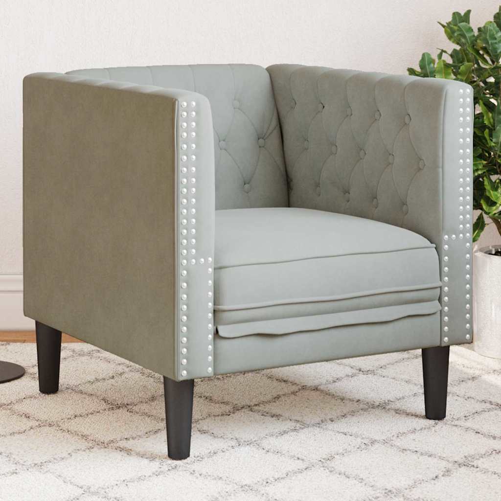 Fauteuil Chesterfield Gris clair 71 x 74.5 x 70.5 cm Velours - XIOS
