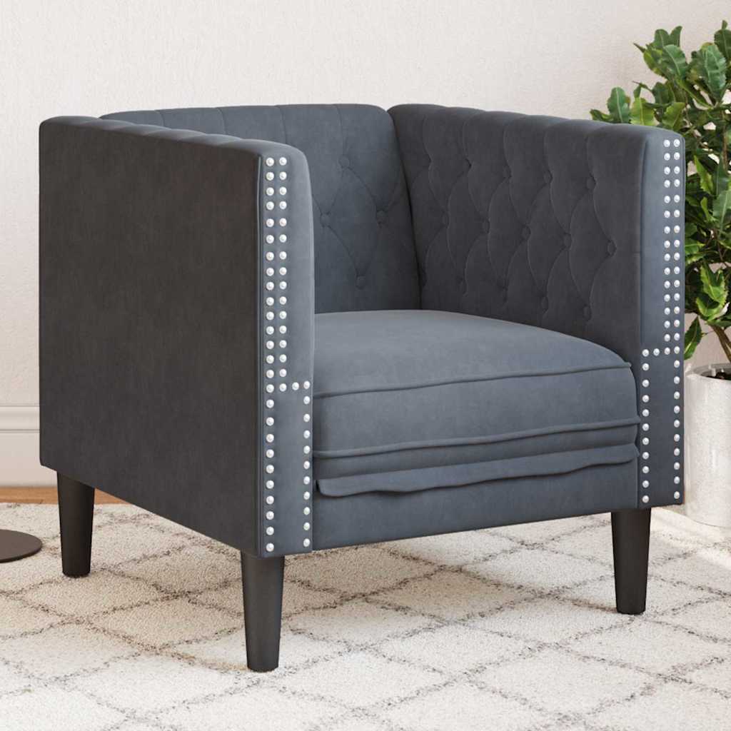 Fauteuil Chesterfield Gris foncé 71 x 74.5 x 70.5 cm Velours - XIOS