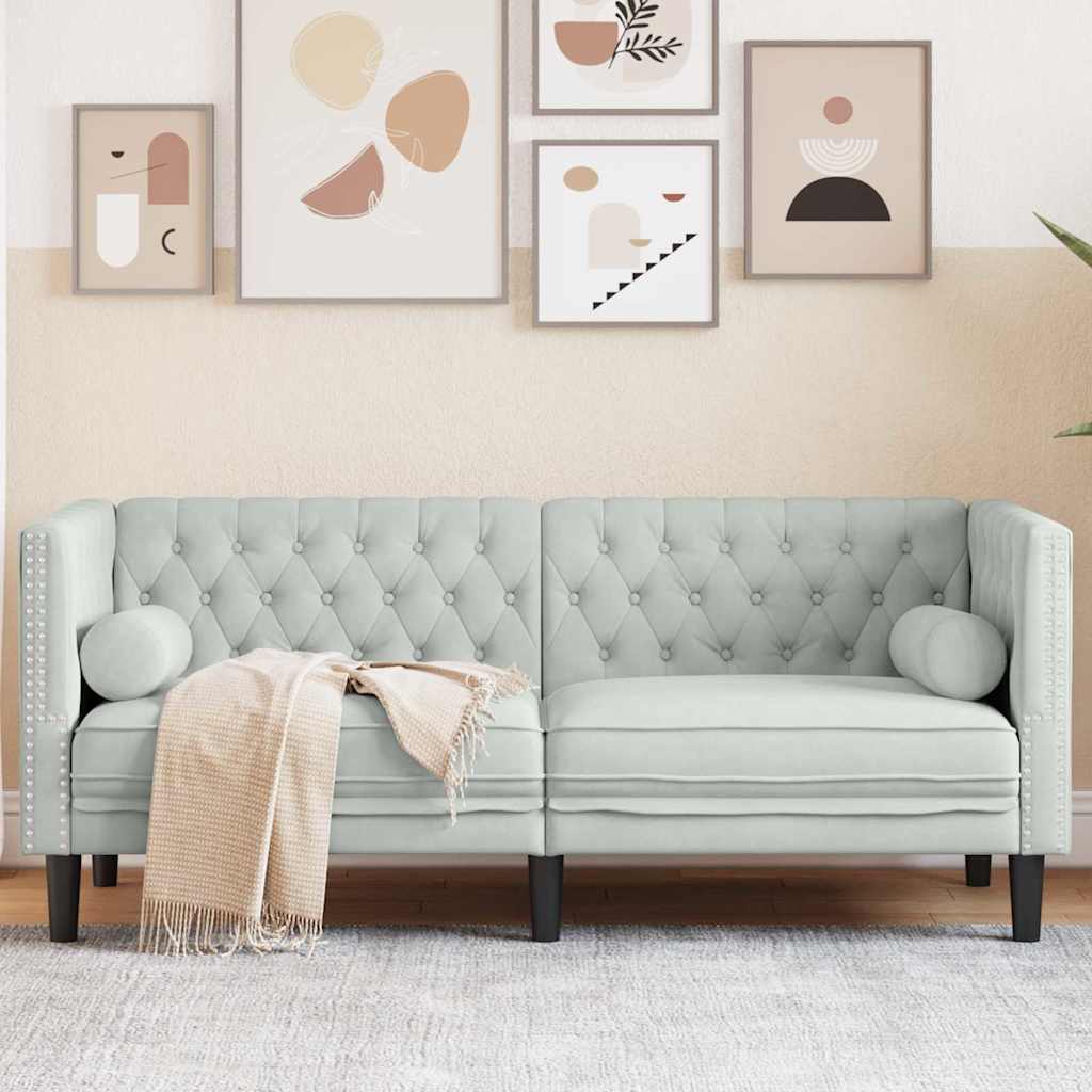 Canapé Chesterfield Gris clair 174 x 74.5 x 70.5 cm Velours - XIOS