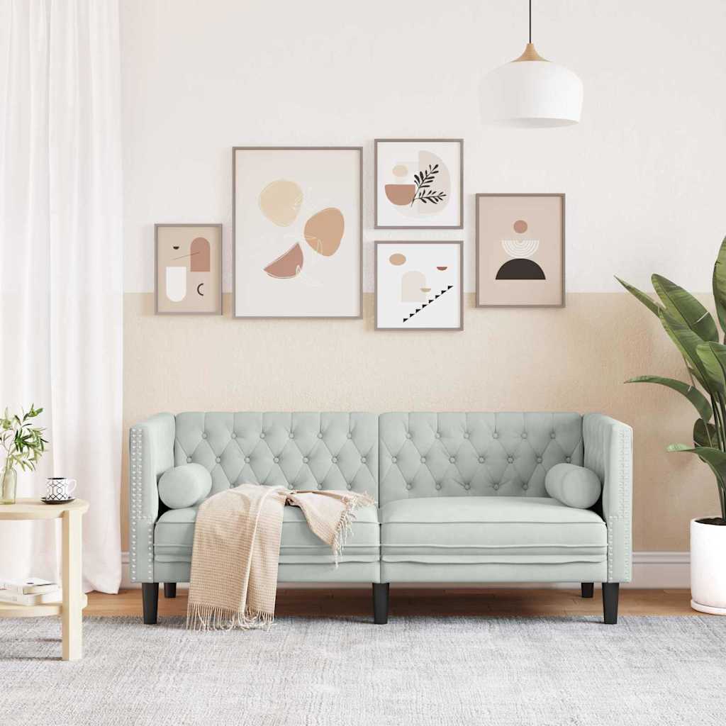 Canapé Chesterfield Gris clair 174 x 74.5 x 70.5 cm Velours - XIOS