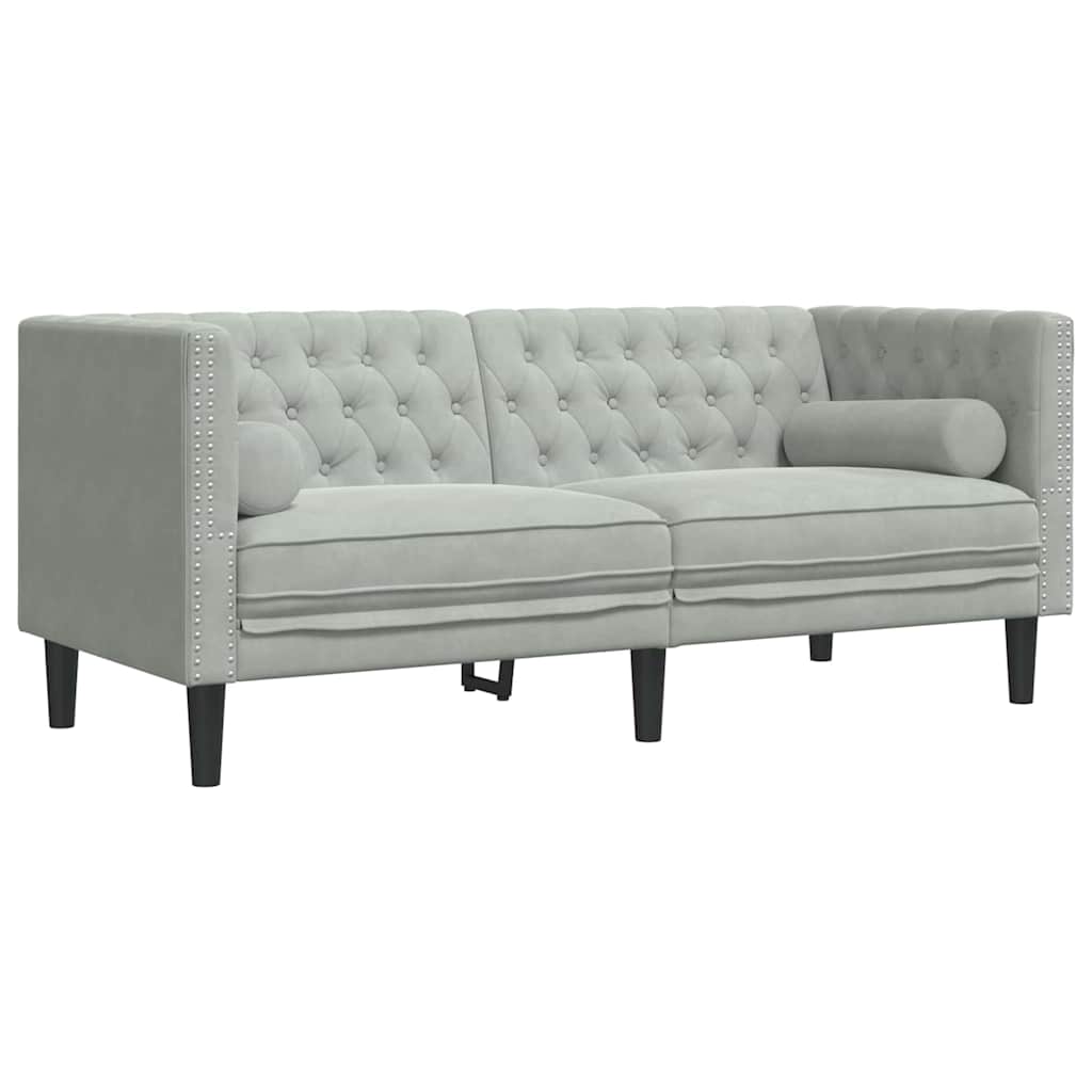 Canapé Chesterfield Gris clair 174 x 74.5 x 70.5 cm Velours - XIOS