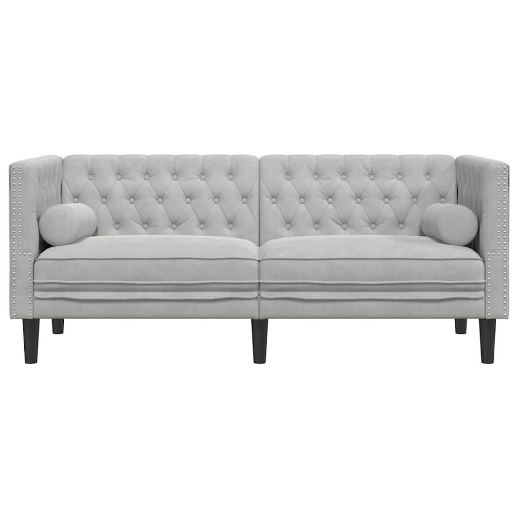 Canapé Chesterfield Gris clair 174 x 74.5 x 70.5 cm Velours - XIOS
