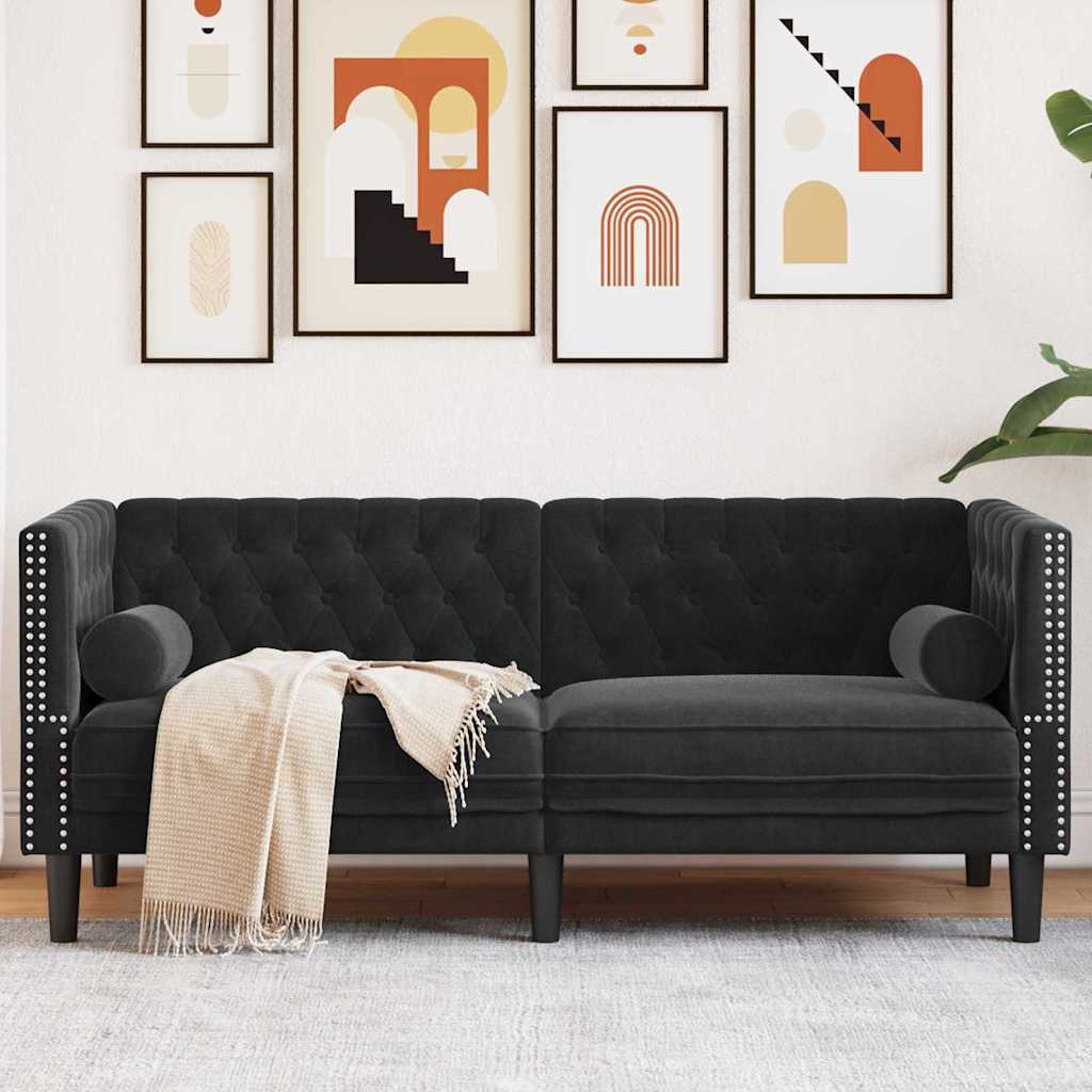 Canapé Chesterfield Autre Noir 174 x 74.5 x 70.5 cm Velours - XIOS