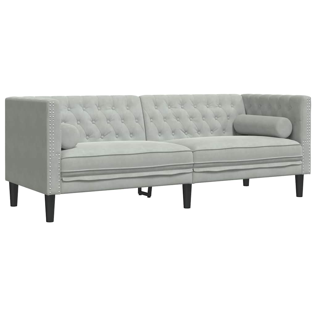 Canapé Chesterfield Gris clair 194 x 74.5 x 70.5 cm Velours - XIOS