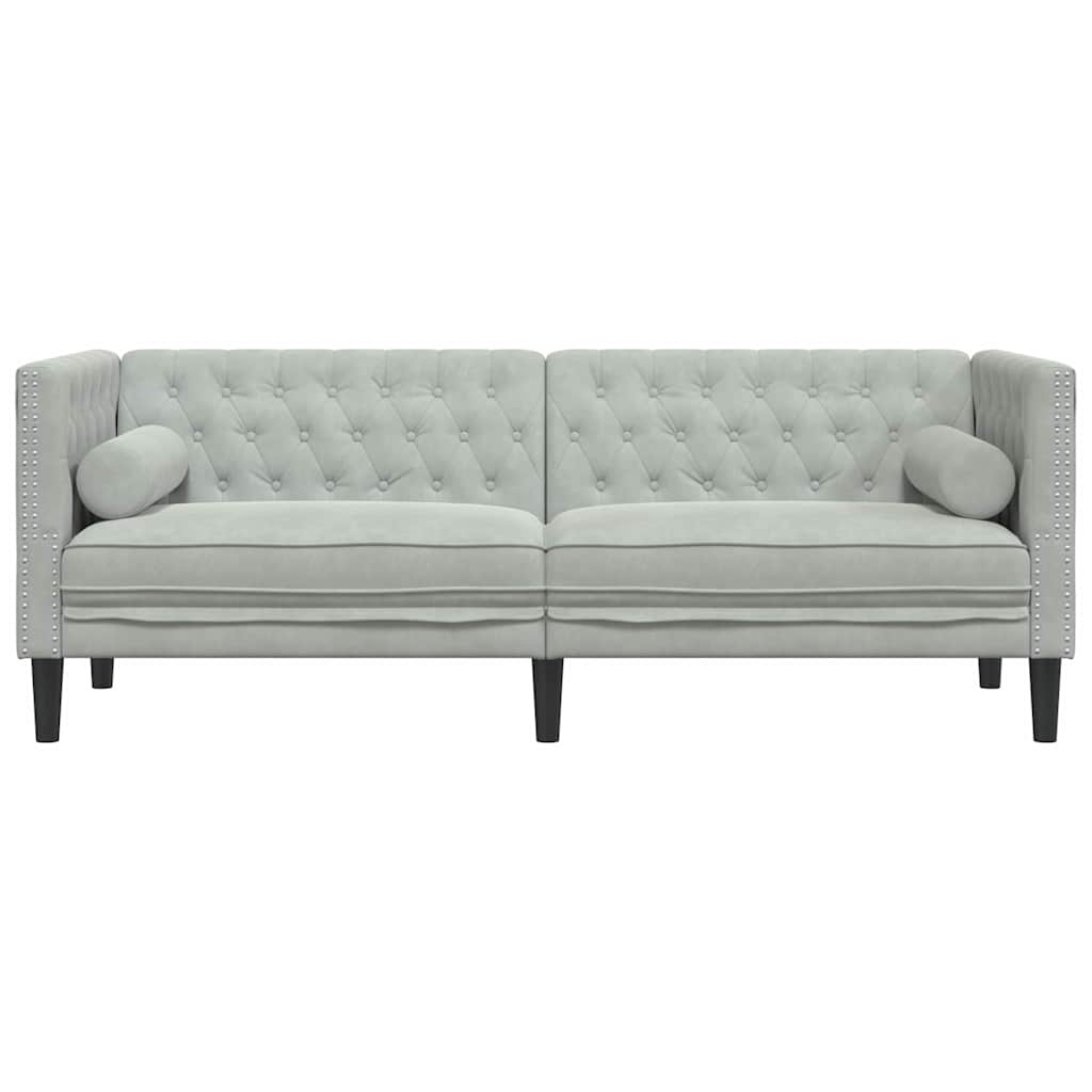 Canapé Chesterfield Gris clair 194 x 74.5 x 70.5 cm Velours - XIOS