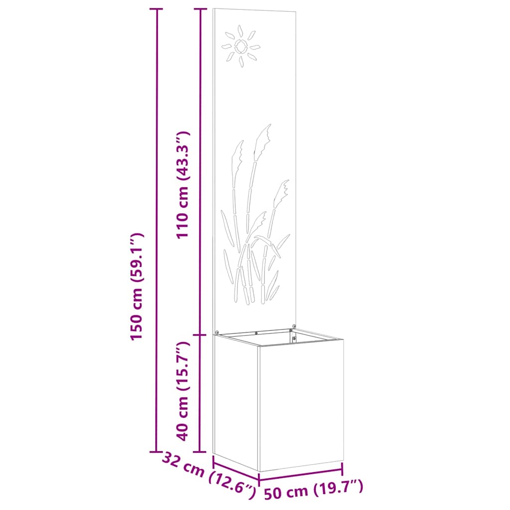 Jardinier avec Panneau Décoratif Argent 32 x 140 cm - XIOS