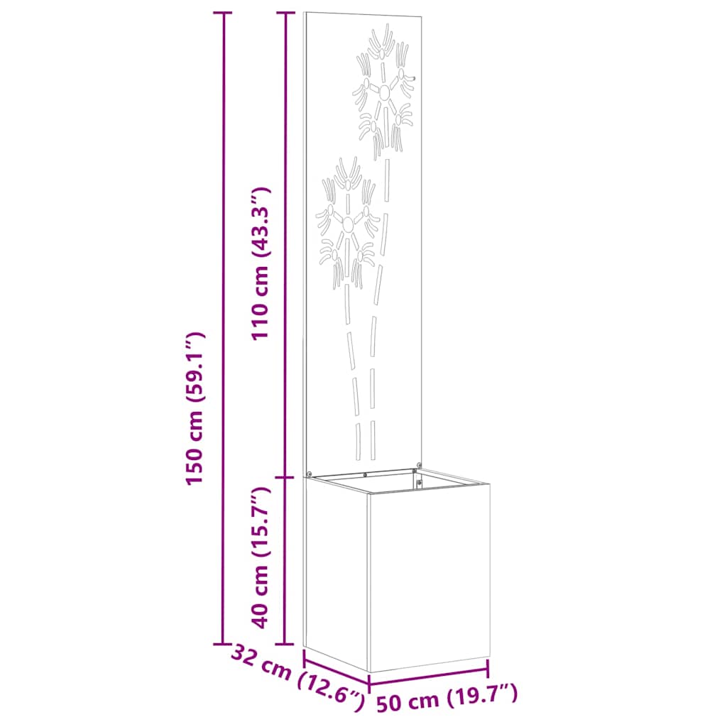 Jardinier avec Panneau Décoratif Argent 32 x 140 cm - XIOS
