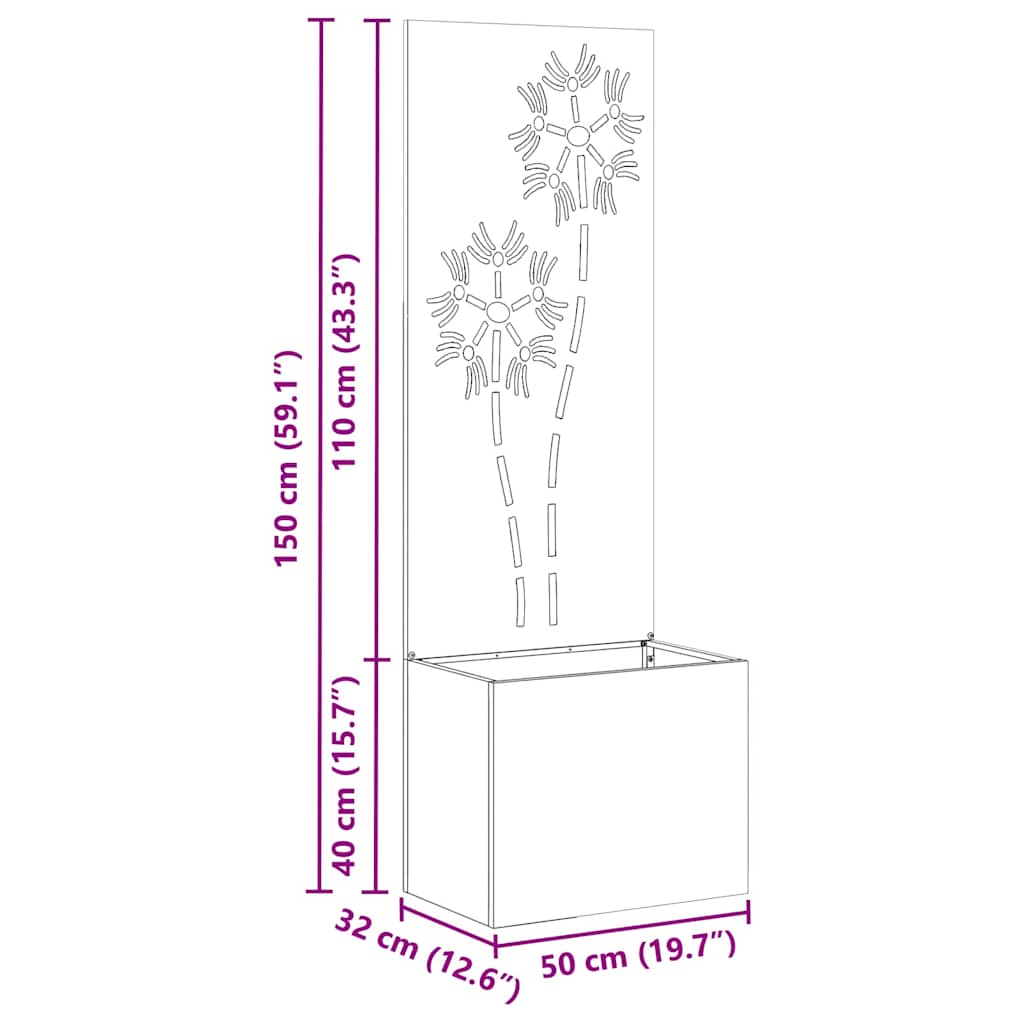 Jardinier avec Panneau Décoratif Argent 50 x 140 cm - XIOS