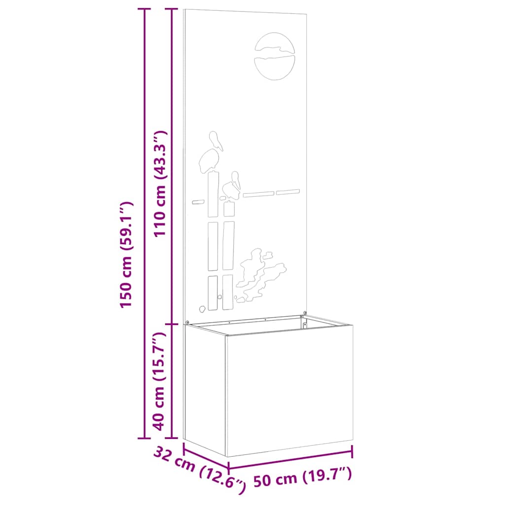 Jardinier avec Panneau Décoratif Argent 50 x 140 cm - XIOS