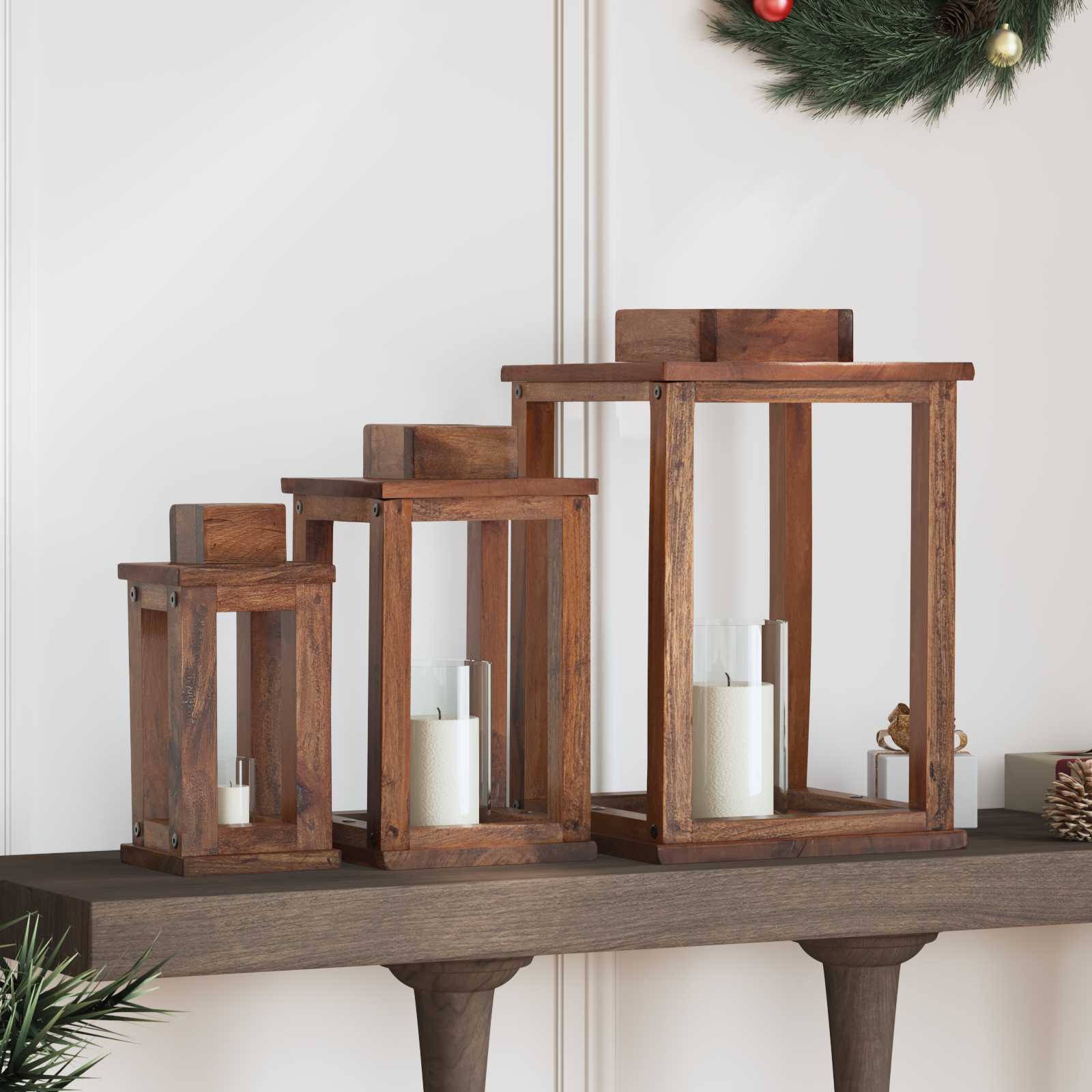 Lanterne 3 pcs Naturel Bois d'Acajou - XIOS