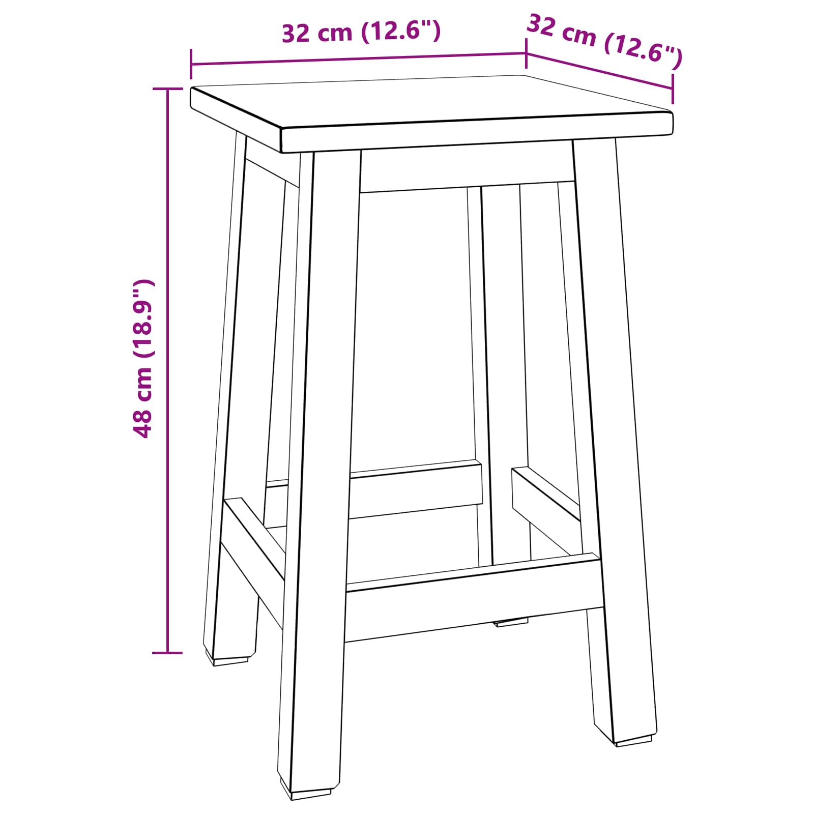 Tabouret Naturel 30 x 30 x 47 cm Bois d'Acajou - XIOS
