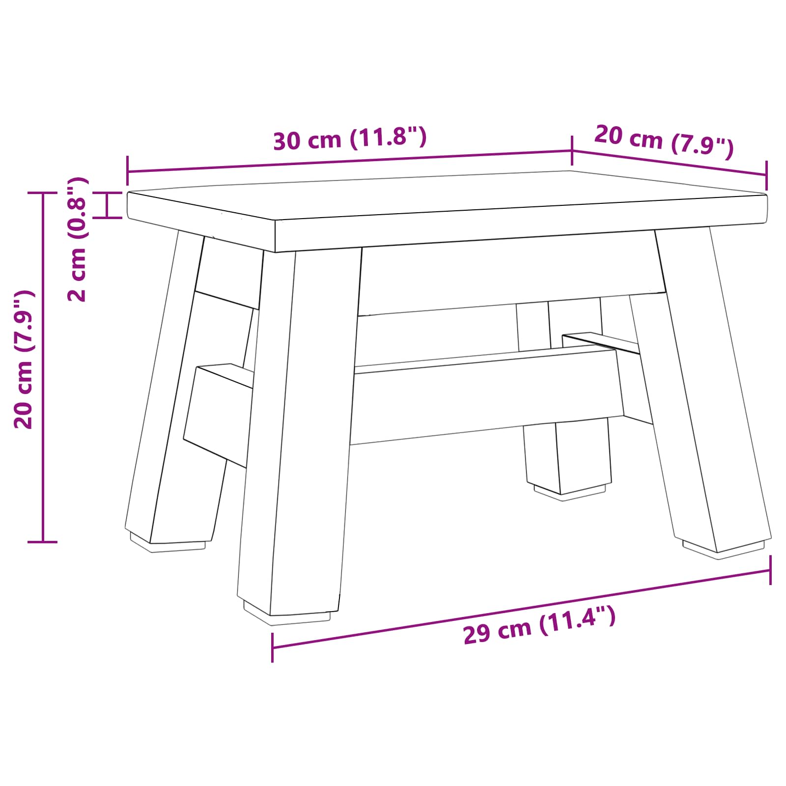 Tabouret Naturel 30 x 20 x 20 cm Bois d'Acajou - XIOS