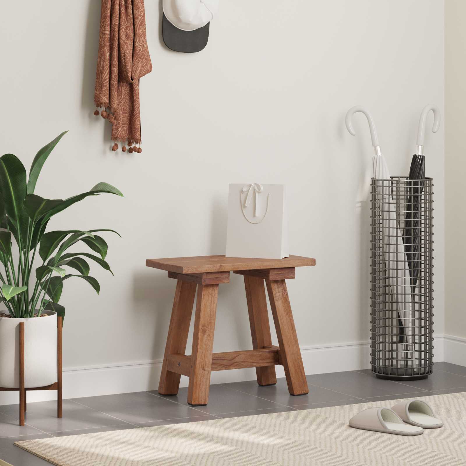 banc Naturel 50,5 x 25 x 47,5 cm Bois massif d'acajou - XIOS