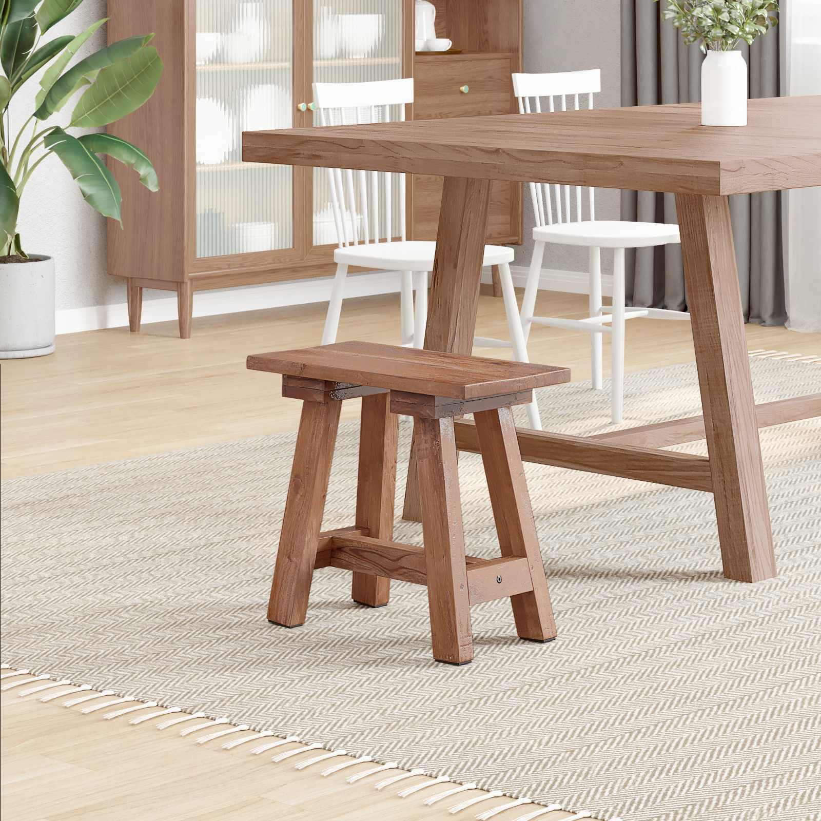 banc Naturel 50,5 x 25 x 47,5 cm Bois massif d'acajou - XIOS