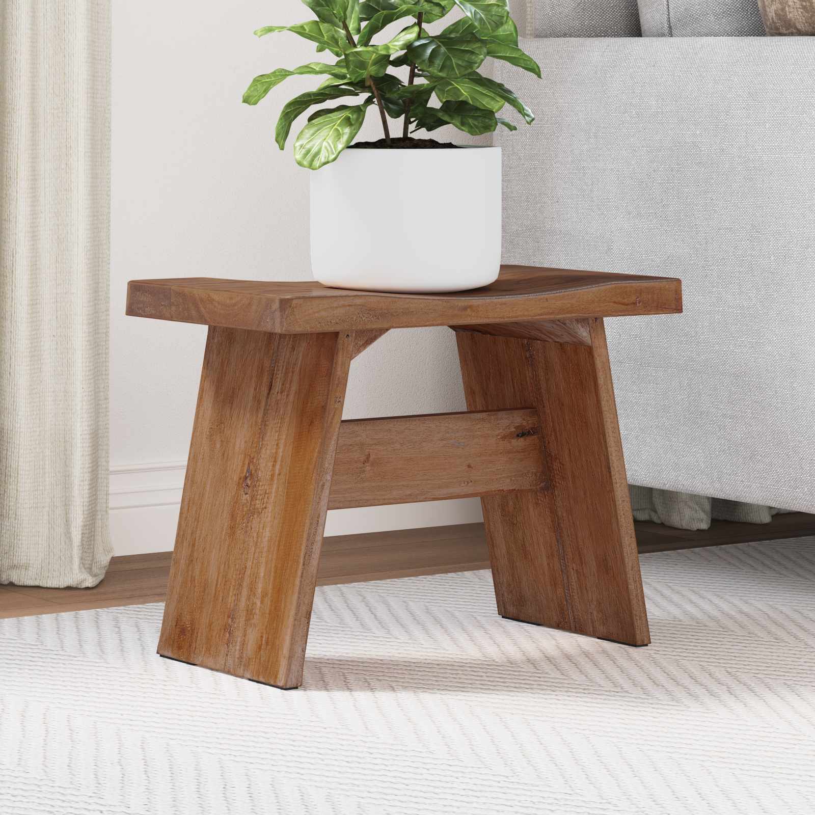Tabouret Naturel 40 x 25 x 31 cm Bois d'Acajou - XIOS
