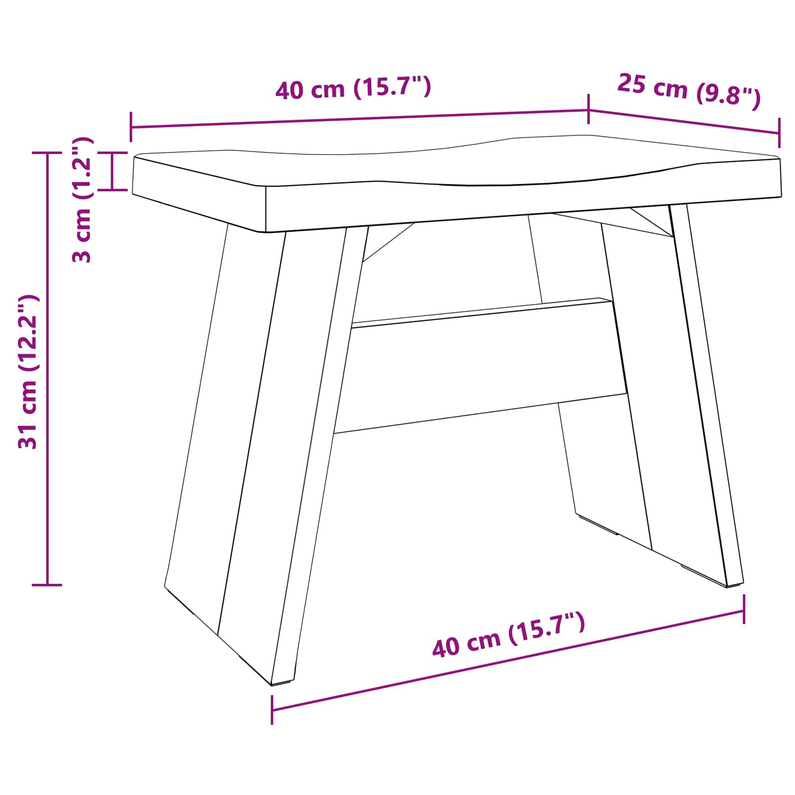 Tabouret Naturel 40 x 25 x 31 cm Bois d'Acajou - XIOS
