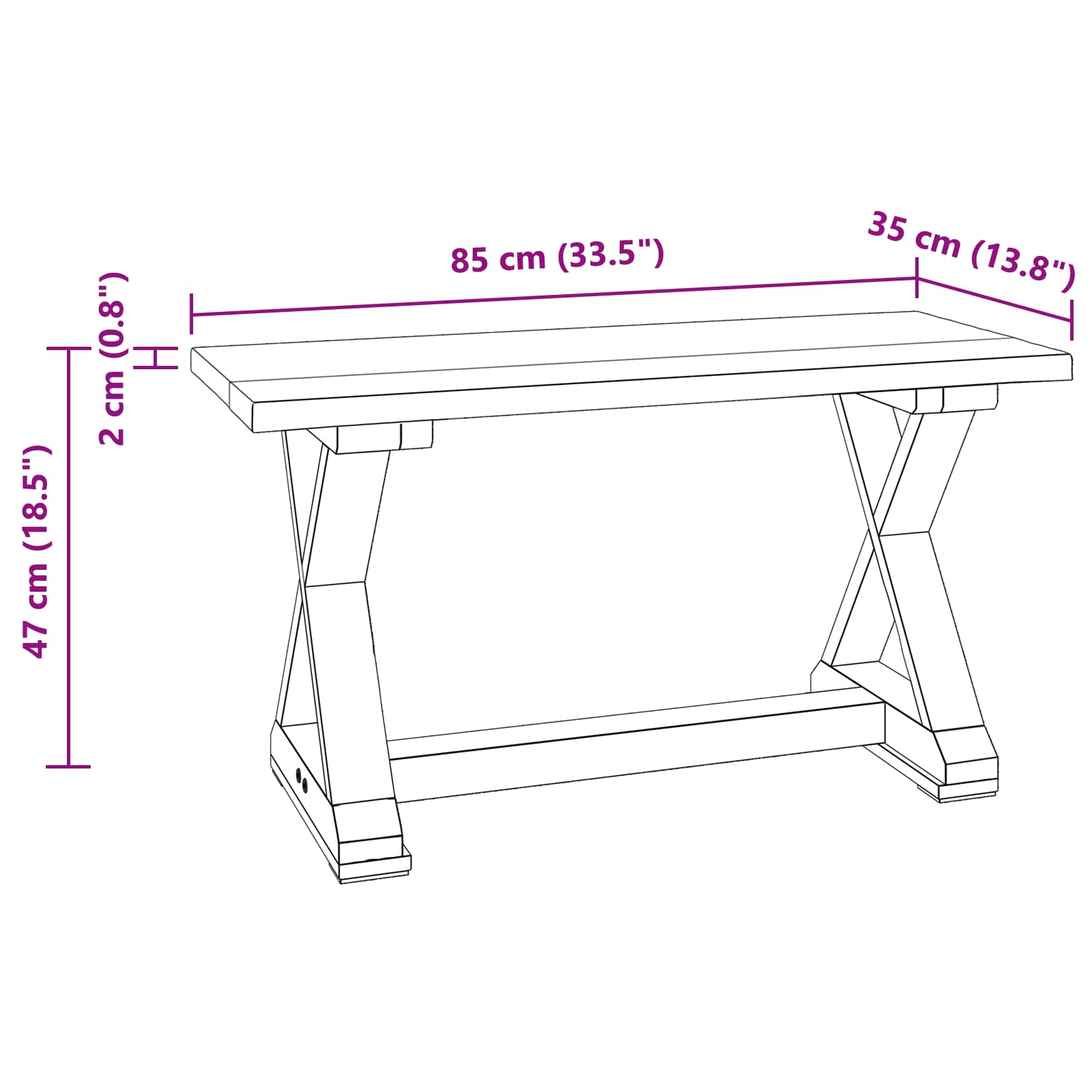 banc Naturel 85 x 35 x 45 cm Bois massif de récupération - XIOS